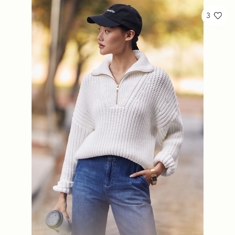 Varley Natalia Half Zip Pullover in White and Size XS